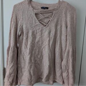 American Eagle Pink Knit Sweater with Crisscross Detail